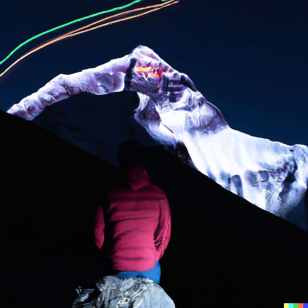 someone gazing at Mount Everest, light painting